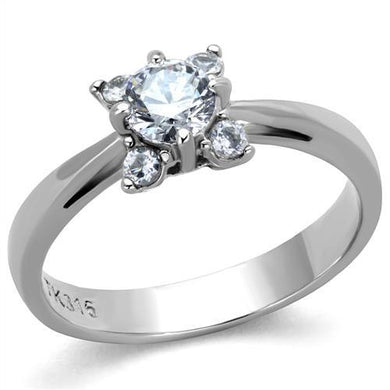 TK2172 - High polished (no plating) Stainless Steel Ring with AAA Grade CZ  in Clear