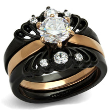 Load image into Gallery viewer, TK2189 - IP Rose Gold+ IP Black (Ion Plating) Stainless Steel Ring with AAA Grade CZ  in Clear