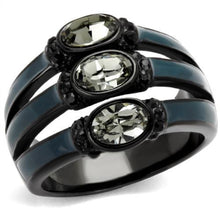 Load image into Gallery viewer, TK2214 - IP Black(Ion Plating) Stainless Steel Ring with Top Grade Crystal  in Black Diamond