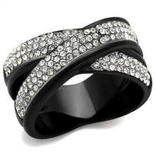 Load image into Gallery viewer, TK2278 - Two-Tone IP Black (Ion Plating) Stainless Steel Ring with Top Grade Crystal  in Clear