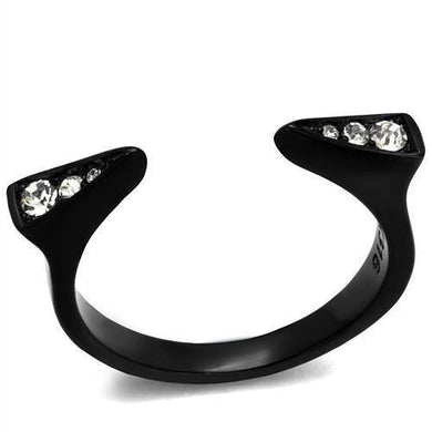 TK2287 - IP Black(Ion Plating) Stainless Steel Ring with Top Grade Crystal  in Clear