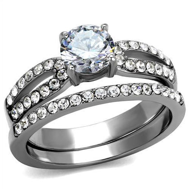 TK2292 - High polished (no plating) Stainless Steel Ring with AAA Grade CZ  in Clear