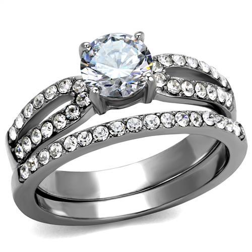 TK2292 - High polished (no plating) Stainless Steel Ring with AAA Grade CZ  in Clear