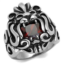 Load image into Gallery viewer, TK2339 - High polished (no plating) Stainless Steel Ring with AAA Grade CZ  in Garnet