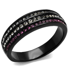 Load image into Gallery viewer, TK2366 - IP Black(Ion Plating) Stainless Steel Ring with Top Grade Crystal  in Amethyst