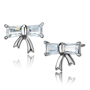 TK2388 - High polished (no plating) Stainless Steel Earrings with AAA Grade CZ  in Clear