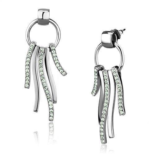 TK2633 - High polished (no plating) Stainless Steel Earrings with Top Grade Crystal  in Peridot