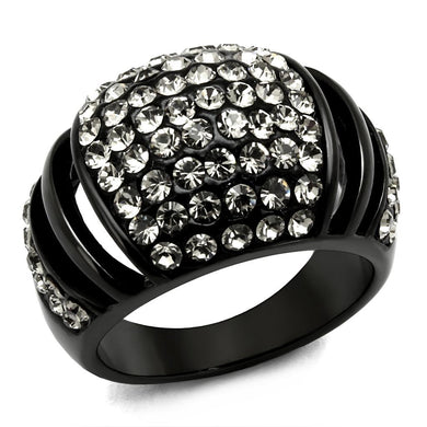 TK2643 - IP Black(Ion Plating) Stainless Steel Ring with Top Grade Crystal  in Hematite