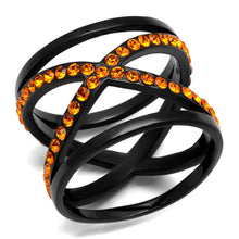 Load image into Gallery viewer, TK2645 - IP Black(Ion Plating) Stainless Steel Ring with Top Grade Crystal  in Orange