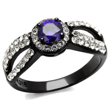 Load image into Gallery viewer, TK2653 - Two-Tone IP Black (Ion Plating) Stainless Steel Ring with AAA Grade CZ  in Tanzanite