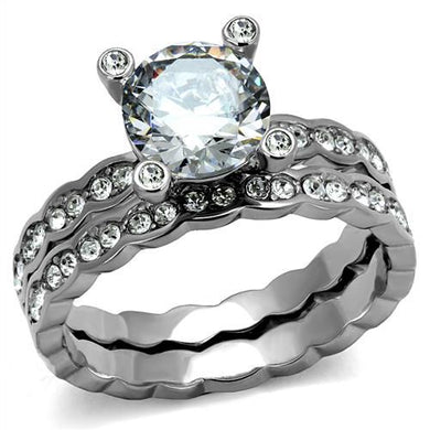 TK2659 - High polished (no plating) Stainless Steel Ring with AAA Grade CZ  in Clear