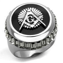 Load image into Gallery viewer, TK2666 - High polished (no plating) Stainless Steel Ring with Top Grade Crystal  in Jet