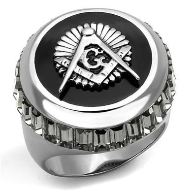 TK2666 - High polished (no plating) Stainless Steel Ring with Top Grade Crystal  in Jet