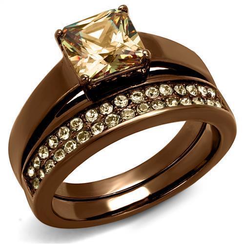 TK2670 - IP Coffee light Stainless Steel Ring with AAA Grade CZ  in Champagne