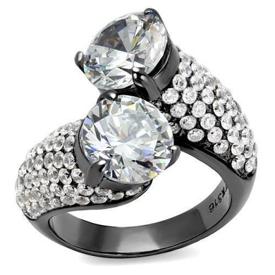 TK2674 - IP Light Black  (IP Gun) Stainless Steel Ring with AAA Grade CZ  in Clear