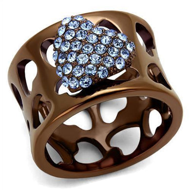 TK2676 - IP Coffee light Stainless Steel Ring with Top Grade Crystal  in Aquamarine