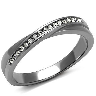 TK2684 - High polished (no plating) Stainless Steel Ring with Top Grade Crystal  in Clear