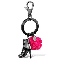 Load image into Gallery viewer, TK2718 - IP Light Black  (IP Gun) Stainless Steel Key Ring with Synthetic Synthetic Stone in Rose