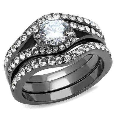 TK2739 - IP Light Black  (IP Gun) Stainless Steel Ring with AAA Grade CZ  in Clear