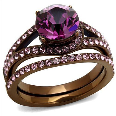 TK2745 - IP Coffee light Stainless Steel Ring with Top Grade Crystal  in Amethyst
