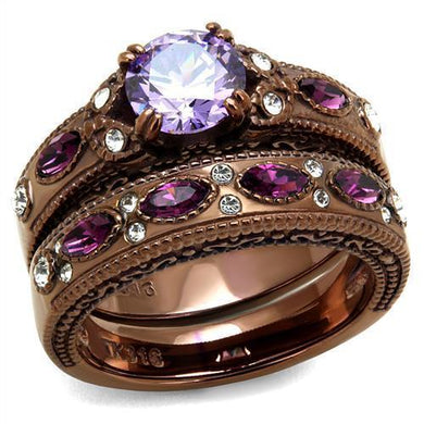 TK2746 - IP Coffee light Stainless Steel Ring with AAA Grade CZ  in Amethyst