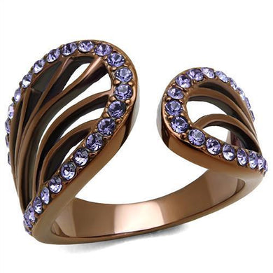 TK2755 - IP Coffee light Stainless Steel Ring with Top Grade Crystal  in Tanzanite