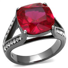 Load image into Gallery viewer, TK2760 - IP Light Black  (IP Gun) Stainless Steel Ring with Synthetic Corundum in Ruby
