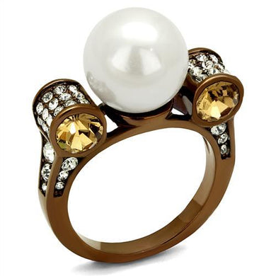 TK2774 - IP Coffee light Stainless Steel Ring with Synthetic Pearl in White