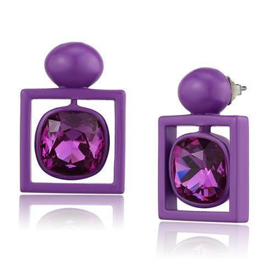 TK2789 - No Plating Stainless Steel Earrings with Top Grade Crystal  in Fuchsia
