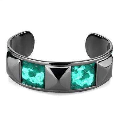 TK2794 - IP Light Black  (IP Gun) Stainless Steel Bangle with Leather  in Emerald