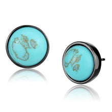 Load image into Gallery viewer, TK2819 - IP Light Black  (IP Gun) Stainless Steel Earrings with Synthetic Turquoise in Sea Blue