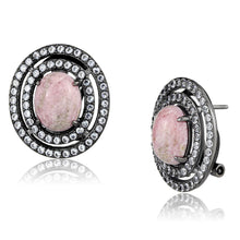 Load image into Gallery viewer, TK2822 - IP Light Black  (IP Gun) Stainless Steel Earrings with Semi-Precious Coral in Light Rose