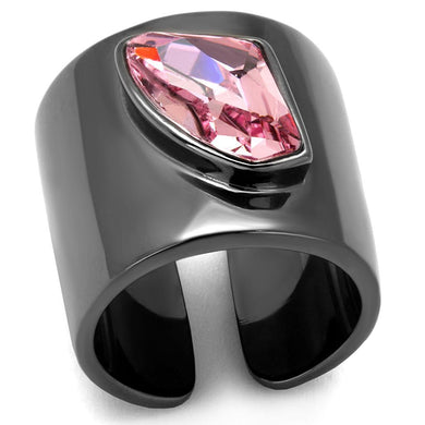 TK2829 - IP Light Black  (IP Gun) Stainless Steel Ring with Top Grade Crystal  in Light Rose