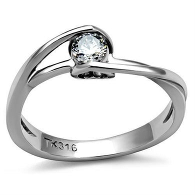 TK2835 - High polished (no plating) Stainless Steel Ring with AAA Grade CZ  in Clear