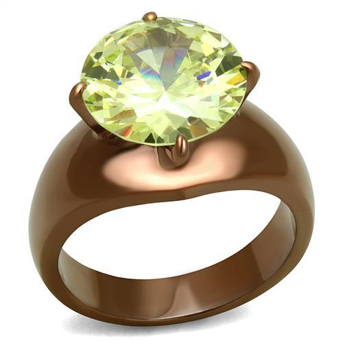 TK2839 - IP Coffee light Stainless Steel Ring with AAA Grade CZ  in Apple Green color