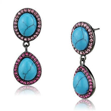Load image into Gallery viewer, TK2847 - IP Light Black  (IP Gun) Stainless Steel Earrings with Synthetic Turquoise in Sea Blue