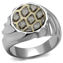 Load image into Gallery viewer, TK2859 - High polished (no plating) Stainless Steel Ring with Leather  in Animal pattern