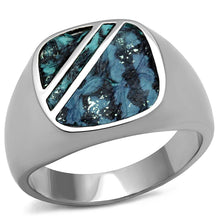 Load image into Gallery viewer, TK2860 High polished (no plating) Stainless Steel Ring with Leather in Aquamarine AB