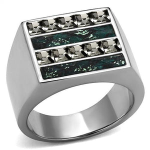 TK2861 - High polished (no plating) Stainless Steel Ring with Leather  in Assorted
