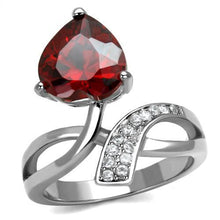 Load image into Gallery viewer, TK2863 - High polished (no plating) Stainless Steel Ring with AAA Grade CZ  in Garnet