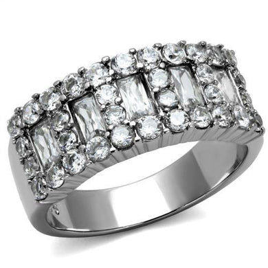 TK2866 - High polished (no plating) Stainless Steel Ring with AAA Grade CZ  in Clear