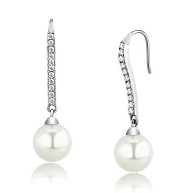 TK2884 - High polished (no plating) Stainless Steel Earrings with Synthetic Pearl in White