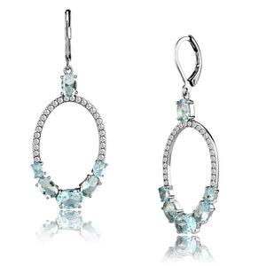 TK2886 - High polished (no plating) Stainless Steel Earrings with Synthetic Synthetic Glass in Sea Blue