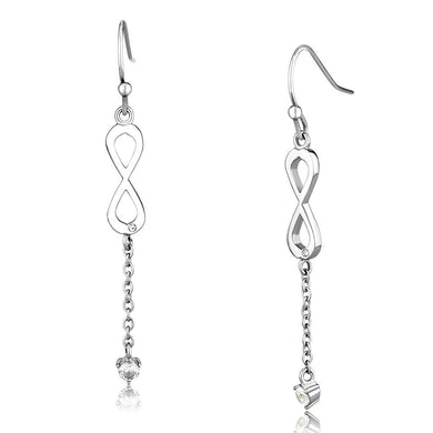 TK2888 - High polished (no plating) Stainless Steel Earrings with AAA Grade CZ  in Clear
