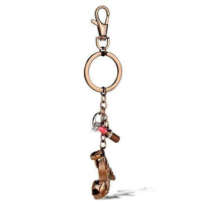 TK2896 - Two Tone IP Light Brown (IP Light coffee) Stainless Steel Key Ring with AAA Grade CZ  in Clear