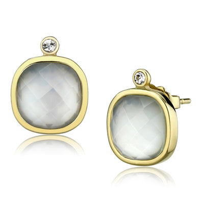 TK2912 - IP Gold(Ion Plating) Stainless Steel Earrings with Precious Stone Conch in White