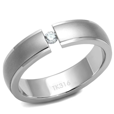 TK2935 - High polished (no plating) Stainless Steel Ring with AAA Grade CZ  in Clear