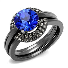 Load image into Gallery viewer, TK2969 - IP Light Black  (IP Gun) Stainless Steel Ring with Top Grade Crystal  in Sapphire