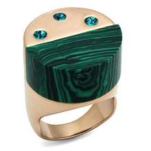 Load image into Gallery viewer, TK2986 - IP Rose Gold(Ion Plating) Stainless Steel Ring with Synthetic MALACHITE in Emerald