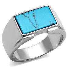 Load image into Gallery viewer, TK3000 - High polished (no plating) Stainless Steel Ring with Synthetic Imitation Amber  in Sea Blue